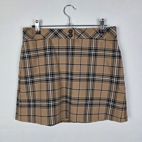 Express A Line Plaid Mini Skirt Tan Brown Twee Preppy Clueless Size 6 Academia - Picture 2 of 7